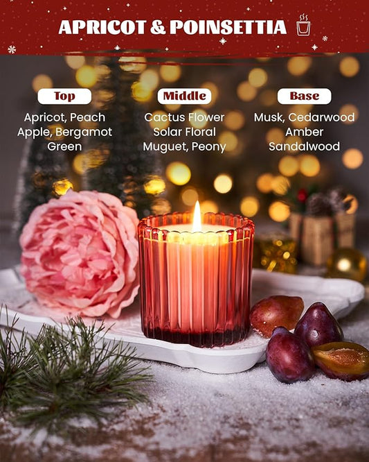 M&SENSE Apricot Poinsettia Scented Candles, Non Toxic Soy Candles, 9.2oz Natural Organic Clean Burning Up to 60 Hours, Christmas Home Decor Gifts for Women