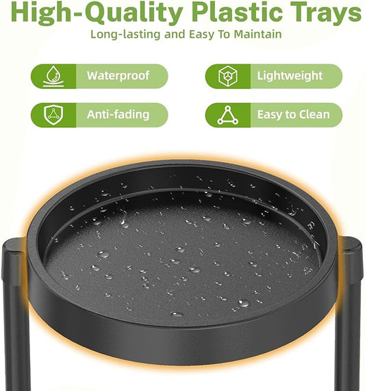 iDavosic.ly 6 Tier Folding Plant Stand Indoor Outdoor with Plastic Tray, Tiered Corner Flower Holder Shelf, Metal Orchid Display Rack for Patio Porch Living Room Garden Balcony, Modern Black