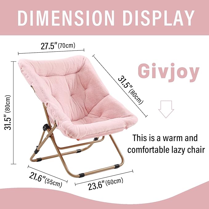 Comfy Folded Chair, Soft Faux Fur Oversized Folding Chair, Flexible Lounge Lazy Chair for Kids Girls Teens Adults, Moon Chair for Dorm Rooms, Bedroom, Living Room