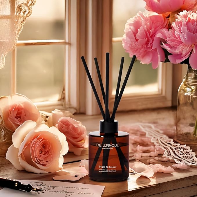 Flora D’Amour Reed Diffuser Oil for Home – Long Lasting Diffusers for Home with Rose, Peony, Magnolia & Peach – Premium Aroma Fragrance for Room, Bedroom & Bathroom – 150ml