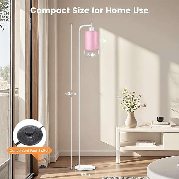 Floor Lamp with Linen Shade, Dimmable Tall Standing Lamp with Remote Control & 3 Color Temperatures, Modern Floor Lamps for Living Room Bedroom Office Corner, 9W LED Bulb Included