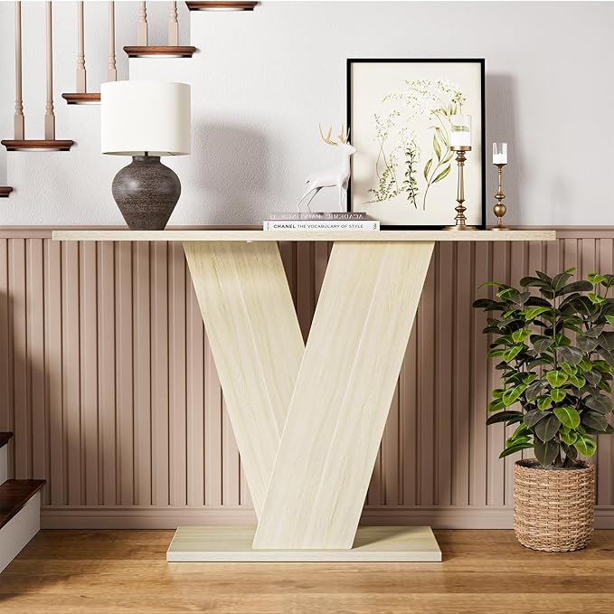 47 Inch Console Table, X-Shaped Wood Sofa Table Behind Couch, Farmhouse Entryway Table for Entrance, Hallway, Living Room, Natural
