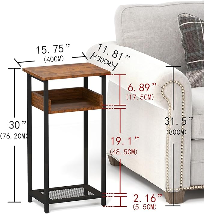 Tall End Table, 30 inch High Side Table, Small Entryway Table, Bedside Table for Living Room, Bedroom, Office, Rustic Brown