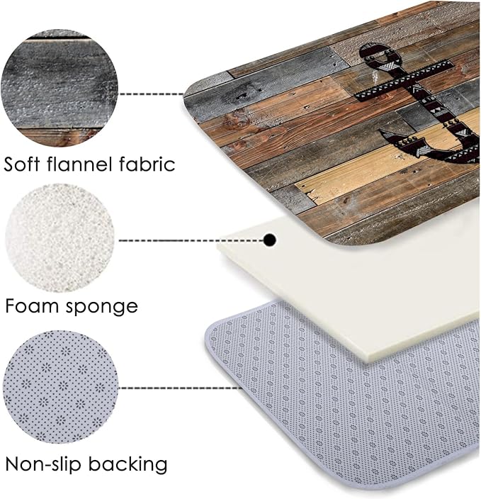 Bath Rugs Sponge Foam Absorbent Soft for Bathroom and Kitchen (21X35.5 inches),Flannel Mat Non Slip Bright 3D Print for Bedside and Living Room(Old Wooden Plank Anchor)