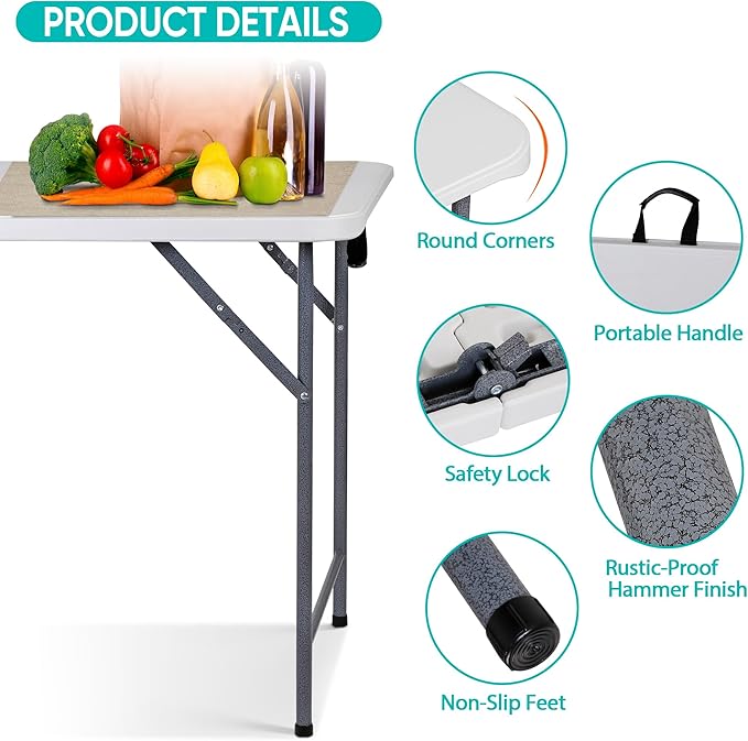 ZenStyle 6 ft Folding Table - 71"x27" Rectangular Portable Plastic Table for Indoor, Outdoor, Camping, Parties & Events | Lightweight Multi-Purpose Utility & Dining Table