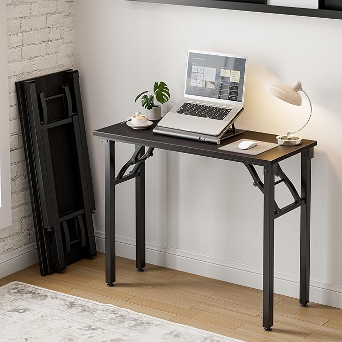 Frylr Small Folding Computer Desk – Portable 35.8 Inch Foldable Laptop Table, Collapsible and Compact for Easy Storage and Fast Setup, Lightweight for Small Spaces, Craft and Study Use,Charcoal Wenge