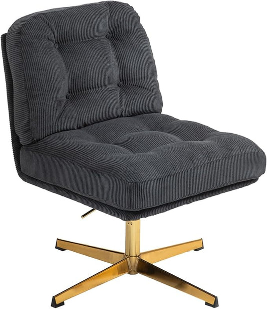 ZOBIDO Modern Accent Corduroy Chairs Comfy Upholstered Vanity Chairs for Bedroom Armchair Dining Chairs with Golden Metal Legs Desk Chair for Living Room(Black