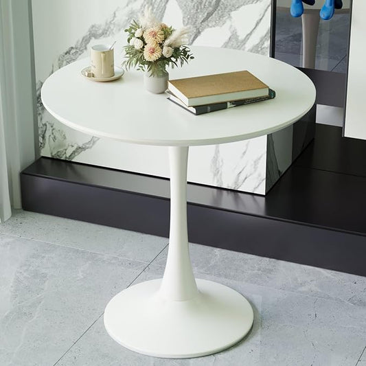 Round Dining Table, Modern Tulip Table, 31.5'' Mid-Century Round Leisure Table with Metal Base for 2-4 Person, Suitable for Living Room, Kitchen, Cafe and Home Office(White)