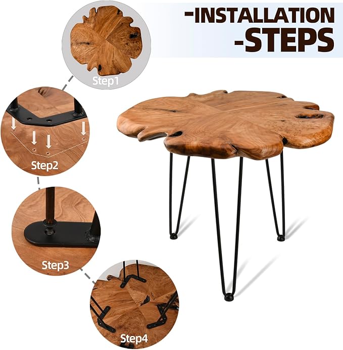 23.6 Inch Live Edge Side Table, Wood Freeform Small End Table with Waterproof, Rustic Accent Table Unique for Living Room, Bedroom, Home