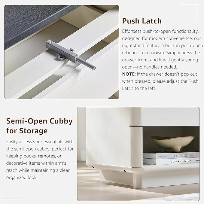 ACCOHOHO Nightstand Set of 2 with Charging Station, 22" Large Modern Bedside Table with 2 Drawers Storage,Push-to-Open End Table for Bedroom,Living Room,Off White