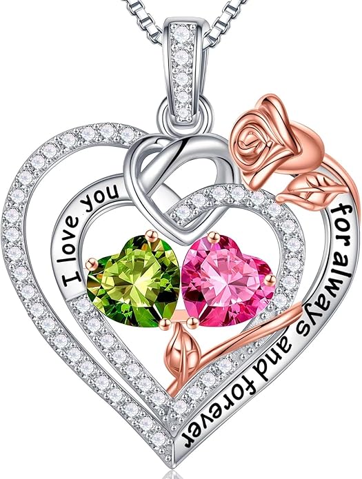 Iefil Christmas Gifts for Wife Women - 925 Sterling Silver Double Birthstone Necklace, Anniversary Birthday Gifts for Women, Jewelry Gift for Wife Girlfriend Mom Her
