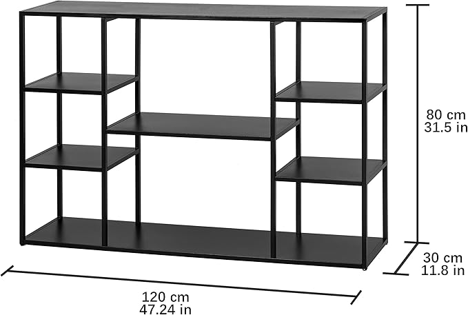 47 Inch Metal Console Table with 8 Storage Shelves,Extra Long Entryway Table,Narrow Sofa Table,Hallway Table for Entrances to Corridor,Foyer,Living Room (Black, 47.24×11.81×31.5in)
