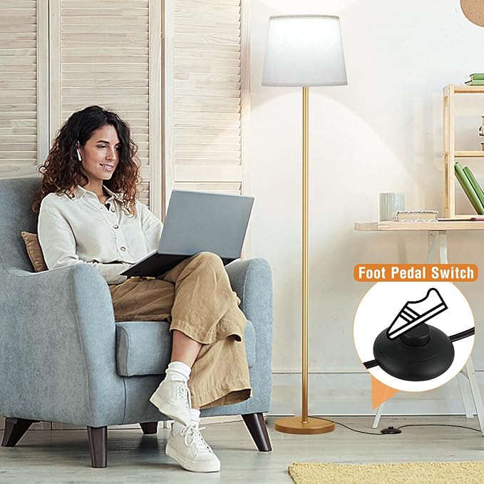 【Upgraded Floor Lamps for Living Room, Modern Floor Lamp with Remote Control, Dimmable Colors Temperature Standing Lamp Foot Switch, 9W Bulb Tall Lamps for Bedroom Office Kid Room - Gold
