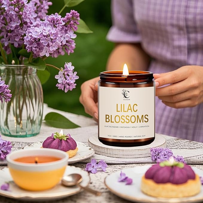 Lilac Scented Candles for Fall Home Decor, 7oz Birthday Candles, Long-Lasting Floral Aromatherapy Candle for Bedroom Bath Gift for Women Birthday New Job House Warming Gifts Halloween Chirstmas Decor