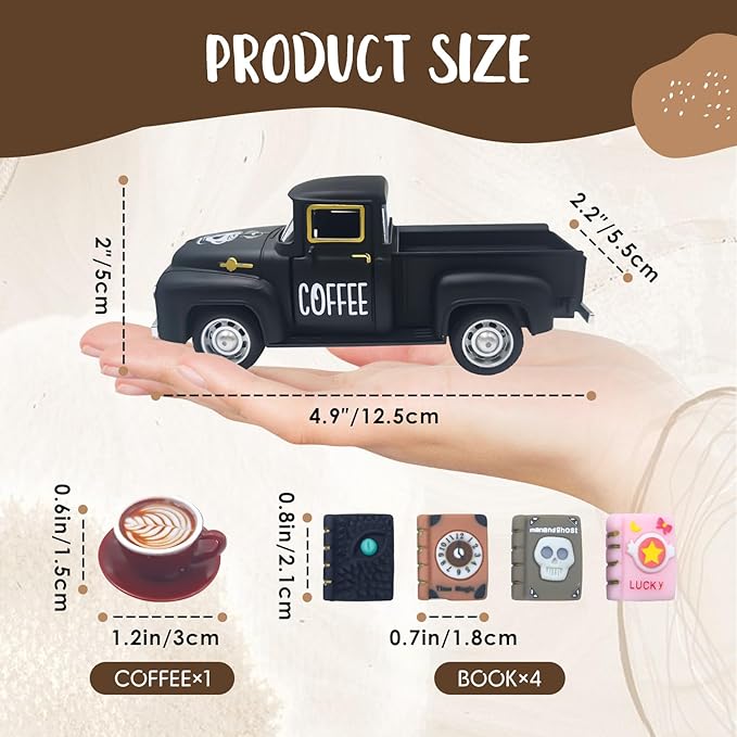 Coffee Decor for Coffee Bar Vintage Metal Truck with Mini Fake Books and Coffee Farmhouse Coffee Station Tabletop Coffee Ghost Sign Halloween Tiered Tray Decor Rustic Coffee Table Centerpiece, Black