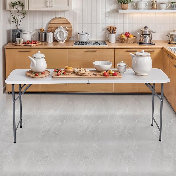 ZenStyle 6 ft Folding Table - 71"x27" Rectangular Portable Plastic Table for Indoor, Outdoor, Camping, Parties & Events | Lightweight Multi-Purpose Utility & Dining Table