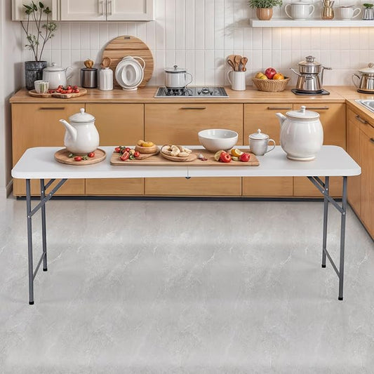 ZenStyle 6 ft Folding Table - 71"x27" Rectangular Portable Plastic Table for Indoor, Outdoor, Camping, Parties & Events | Lightweight Multi-Purpose Utility & Dining Table