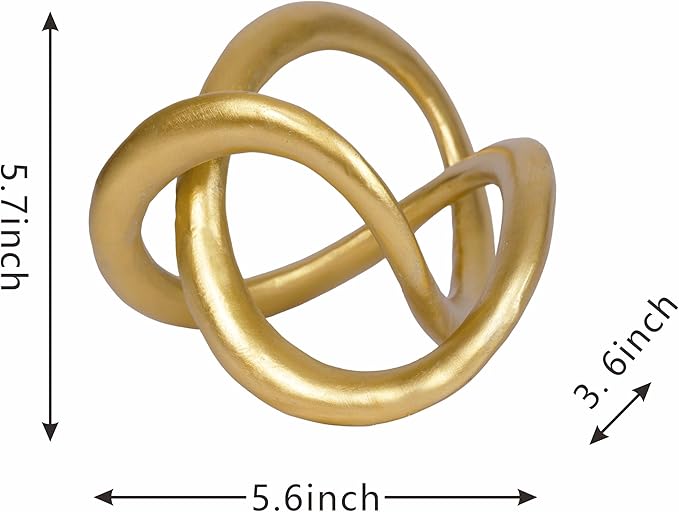 Gold Knot Statue Decor Gold Modern Geometric Sculpture Home Decor Unique Round Knick Knacks Shelves Decorative Abstract Cube Golden Centerpiece for Living Room Shelf Office Coffee Table Decoration