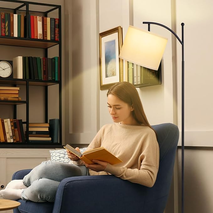 60" Floor Lamp With 3 Color Temperatures, Adjustable White Shade, Black Pole - Tall Lamp for Living Room, Bedroom, Office, Classroom, Dorm - 9W Bulb Included