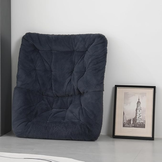 Saucer Chair, Comfy Doorm Chairs, Oversized Folding Faux Fur Chair, Foldable Metal Frame Chair, for Bedroom, Living Room, Balcony, Study, Playroom (Navy Blue)