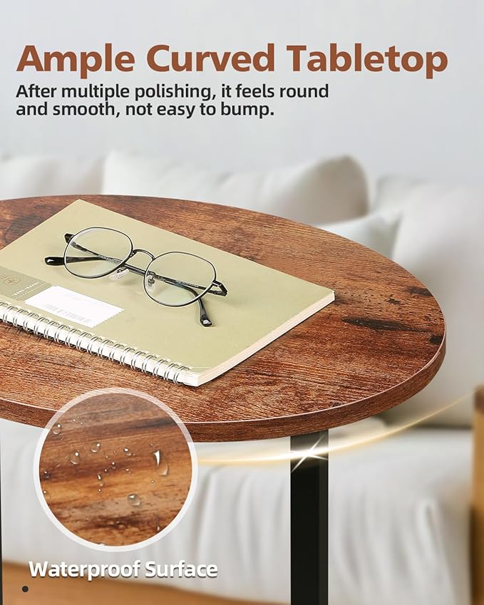 Eufrozy Small Side Table for Small Spaces, 24 inch Wooden Round End Table with Fabric Basket, Wood Accent Table for Couch Sofa Drink Sidetable Living Room Bedroom Rustic