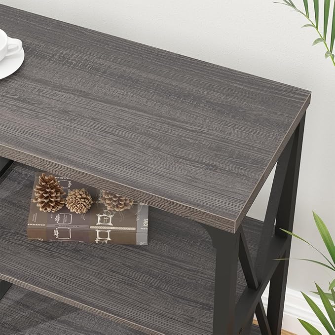 IBF Modern Entryway Table, Rustic Sofa Table Behind Couch, Industrial Metal Wood Console Table with Storage Shelves, 3 Tier Foyer Hallway Table for Entry Living Room Bedroom, Dark Gray Oak, 47 Inch