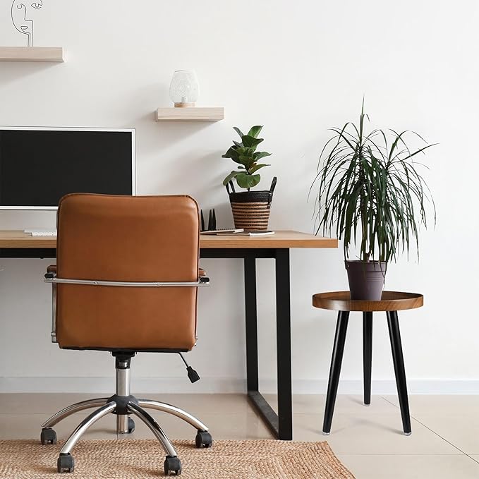 Indoor Plant Stand,Wood Mid Century Plant Table in Walnut Finish,Tall Plant Stand for Flower Pot,Modern Round Small Side End Table with Raised Design (Walnut, 15.75"x18" 2 Pack)