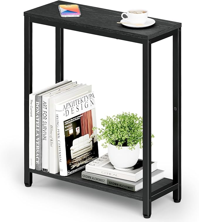 KIMBORA Narrow End Table for Small Spaces, 2 Tier Skinny Small Side Tables Living Room, Slim Couch Nightstand for Bedroom Bedside, Black