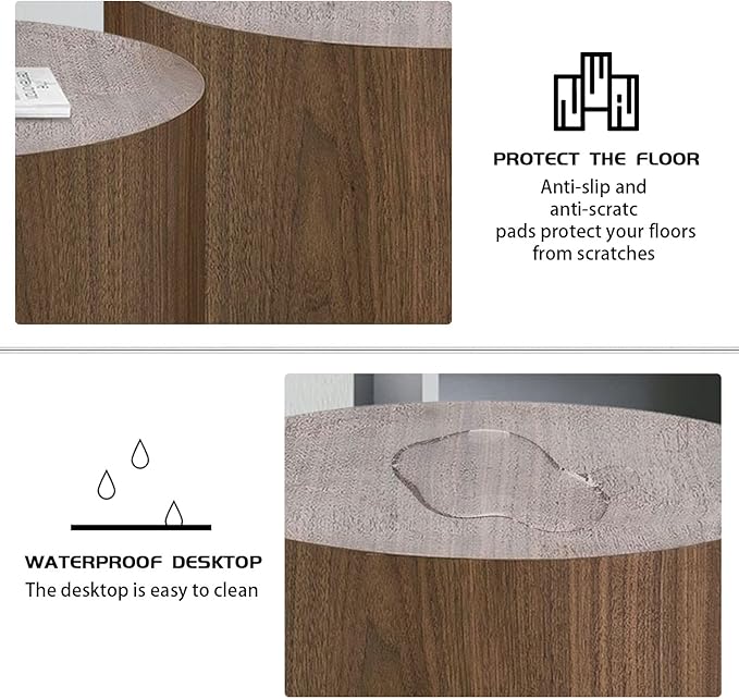 KEVINSPACE Nesting Coffee Table Set of 2, Round Nesting Tables Wooden End Tables for Small Space, Modern Side Tables Set for Living Room, Office, No Need Assembly, Walnut