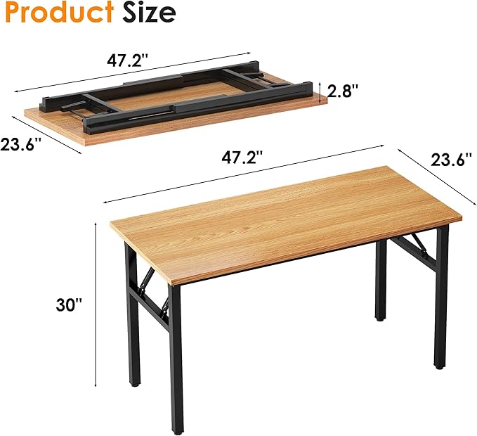 Folding Desk, 54.3 inch No Assembly Folding Desks for Small Spaces, Sturdy Foldable Computer Desk, Functional Home Office Desks, Study Writing Desk Office Table Workstation for Home Office Outdoor