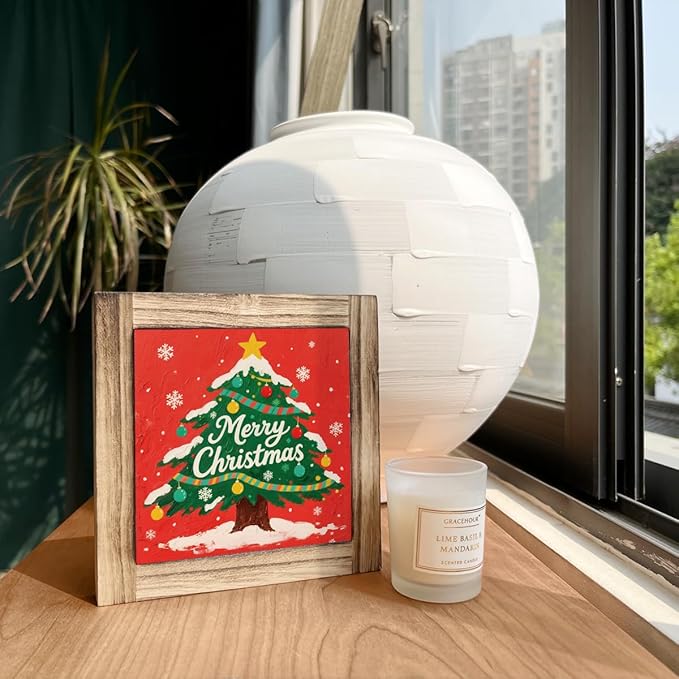 Christmas Decor Signs, Christmas Tree Decorations for Table Counter Shelves, Modern Farmhouse Home Decors, Xmas Wood Decor for Home Office Cafe Bar Club, Desk Decors Art