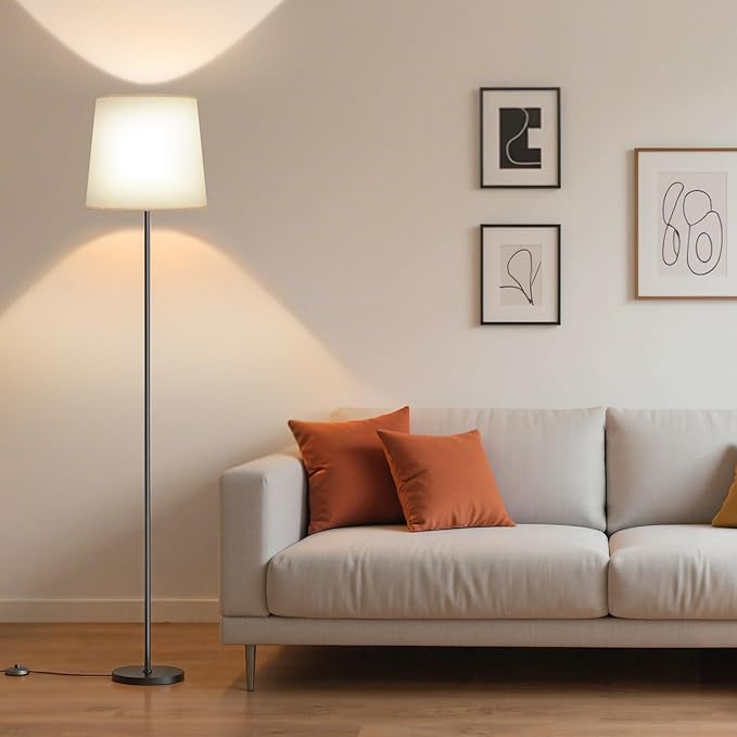 Floor Lamp with White Fabric Shade - Color Chaning Standing Lamp with Foot Switch, 3 Color Temps, 9W E26 LED Bulb Included, 62" Floor Reading Light for Living Room Bedroom Office Corner