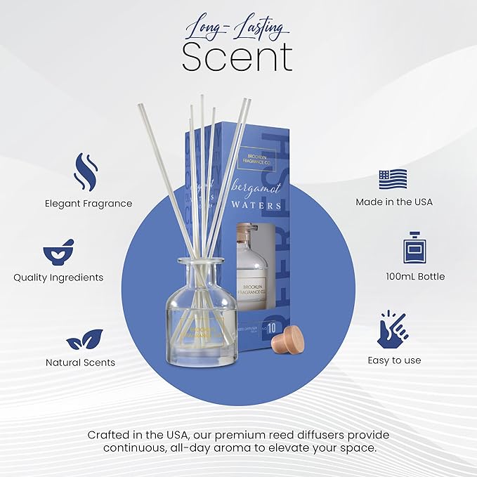 Brooklyn Fragrance Co. Aroma Diffuser - Long Lasting Premium Fragrance - Bergamot Water Air Freshener -Scent Diffuser for a Large Room - 100ML