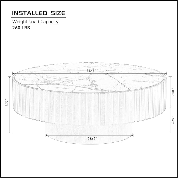 35.43" Round Coffee Table,Modern Handcraft Relief Drum Circle Wood Side End Accent Center for Living Room, Apartment, Oak