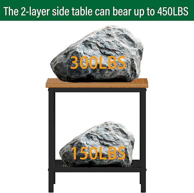 Outdoor Side Table with Storage, 2-Tier Patio End Tables Weather Resistant, Black Outdoor Accent Table,Small Side Table for Pool, Deck, Garden