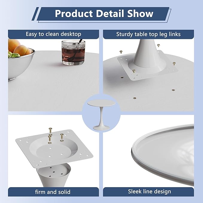 Round Dining Table, Modern Tulip Table, 31.5'' Mid-Century Round Leisure Table with Metal Base for 2-4 Person, Suitable for Living Room, Kitchen, Cafe and Home Office(White Wood Grain, 31.5 in)