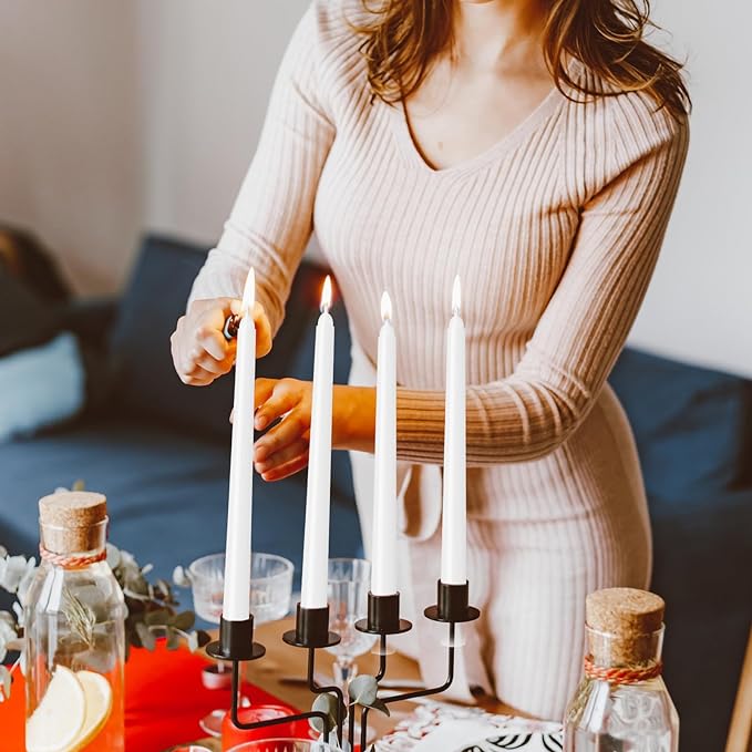 12 Pack White Taper Candles 10 inch - Taper Candles Dripless, Smokeless, Unscented - 8 Hours Long Burning - Hand Poured Tall Candlesticks - Perfect for Home Decor, Weddings, and Special Occasions