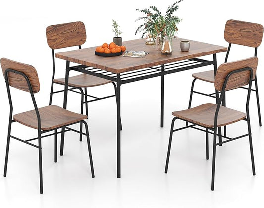 Tangkula Dining Table Set for 4,Kitchen Table & Chair Set w/Storage Rack, Metal Frame, Space-Saving Dinette Furniture Set for Breakfast Nook, Dining Room, Small Places