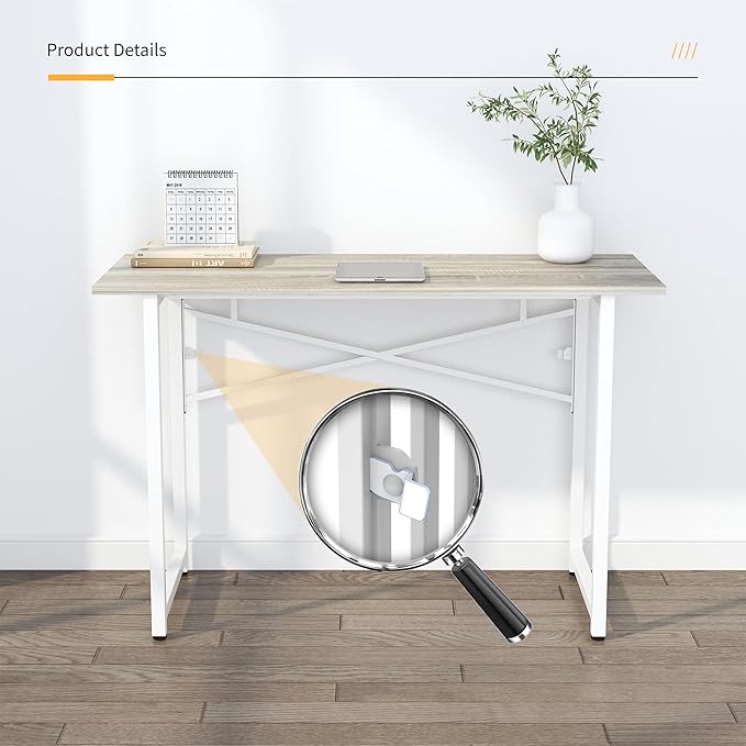 Folding Desk 47 inch No Assembly Required Home Office Table, Writing Gaming Computer Camping Desk, Beige