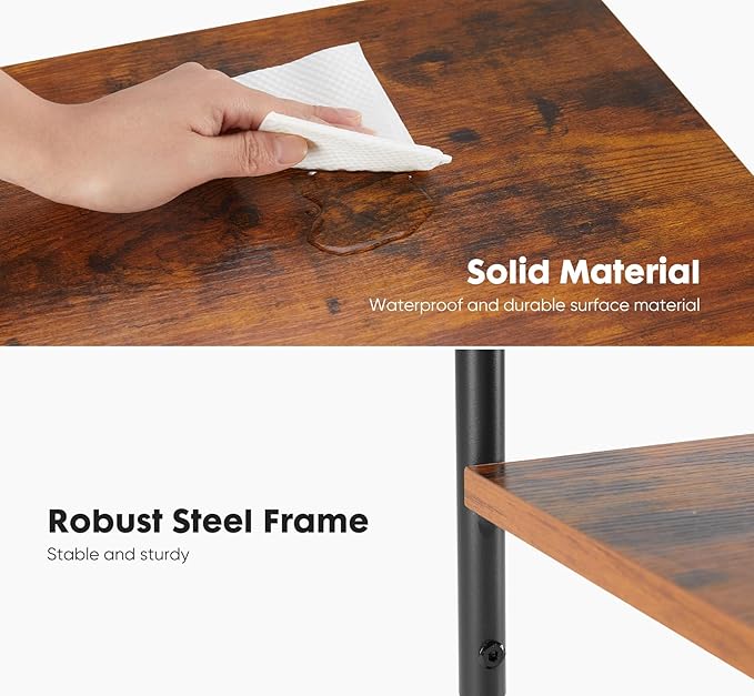 Sweetcrispy 3-Tier End Table Set of 2, Side Table with Adjustable Feet, Small Nightstand Space-Saving for Bedroom Living Room Office, Brown