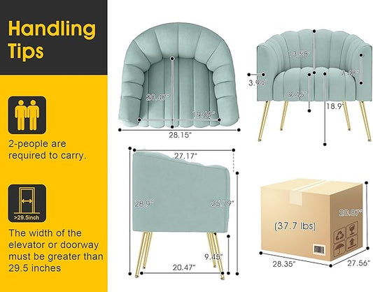 Oversized Pumpkin Couch Accent Chair, Modern Comfy Velvet Upholstered Barrel Chairs, Luxury Single Sofa Armchair for Living Room, Waiting Room, Office and Vanity, (Blue)