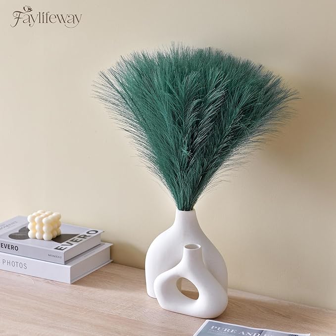 𝟱𝟬𝙥𝙘𝙨 Pampas Grass 𝟭𝟳in, Faux Pampas Grass Office Home Decor, Fake Artificial Pampas Grass Flower Arrangement Vase Filler for Wedding Party Home Boho Decoration (𝗚𝗿𝗲𝗲𝗻)