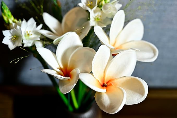 Birthday Gifts for Women 10pcs Gradient Orange Flowers PU Real Touch Flowers Hawaiian Plumeria Frangipani Artificial Flowers for DIY Birthday Gifts Wedding Gifts Home Decor Table Centerpiece