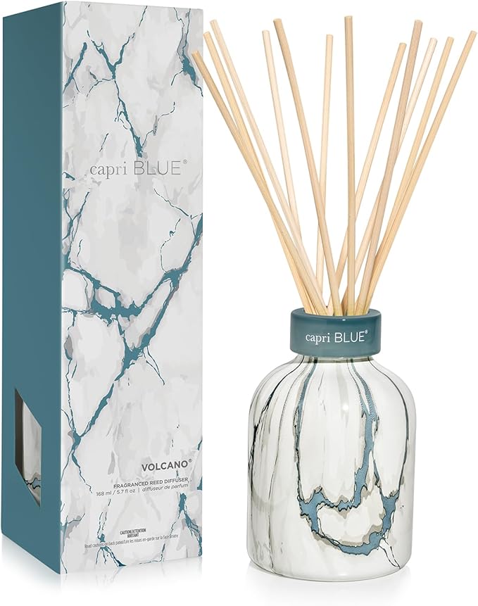 Capri Blue Modern Marble Reed Diffuser Set - Includes Reed Diffuser Sticks, Scented Oil & Glass Bottle - Luxury Scents for Bedroom Decor & Bathroom Air Freshener - Volcano (5.7 fl oz)