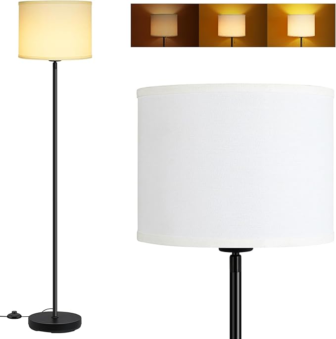 Floor Lamps Standing Lamp, Modern 58" Tall Lamp with White Lampshade, Simple Small Pole Lamp for Bedroom, Pedal Switch, Black Small Lamps for Kid Room/Office/Reading Room(E26 Base, NO Bulb)