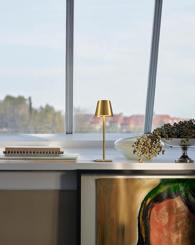 KDG 2 Pack Cordless Table Lamp,Portable LED Desk Lamp, 5000mAh Battery Operated, 3 Color Stepless Dimming Up, for Restaurant/Bedroom/Bars/Outdoor Party/Camping/Coffee Shop Night Light(Gold)