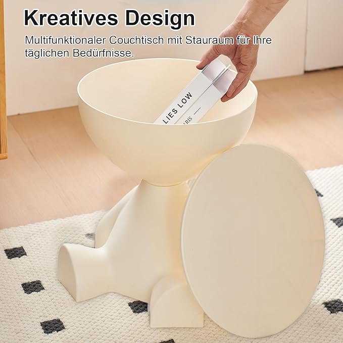 Mini Circle Side Table, Small Modern Bowl-Shaped Coffee Table, Sofa End Table Nightstand, Modern Bedside Home Decor for Living Room, Bedroom，Living Room (Milky)