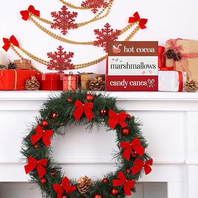 Hot Cocoa Bar Winter Decorations Indoor - Christmas Decor, Hot Cocoa Chocolate Bar Wooden Sign, Home Decor for Desk Table Shelf 5 X 5 Inches