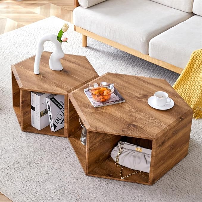 Coffee Table Set for 2, Modern Living Room Table Set, Wood Center Table Set, No Assembly Required - Ready to Use