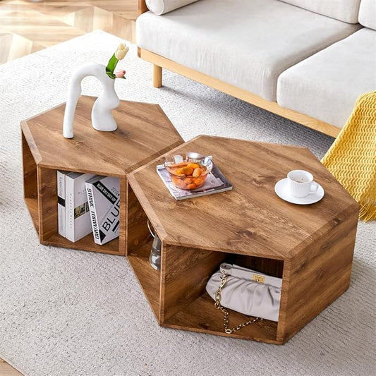 Coffee Table Set for 2, Modern Living Room Table Set, Wood Center Table Set, No Assembly Required - Ready to Use